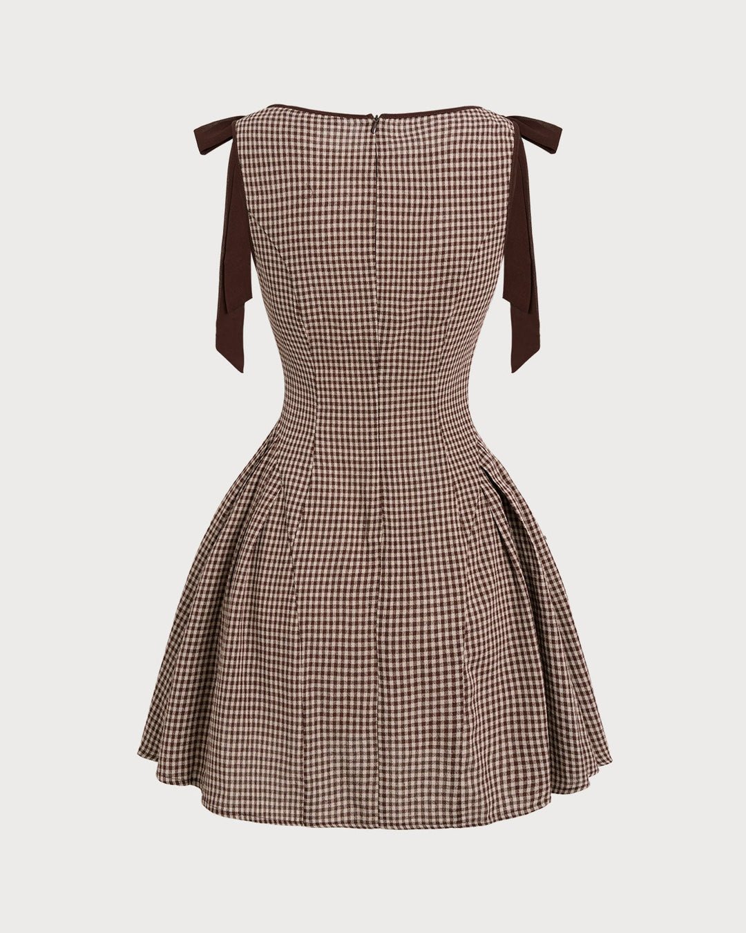 Yüksek Bel Kahverengi Gingham Mini Elbise