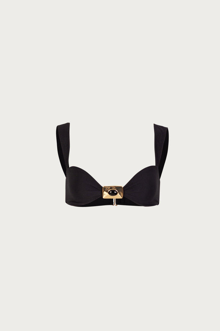 Yüksek Bel Siyah Çekiç Taş Bikini Takımı
