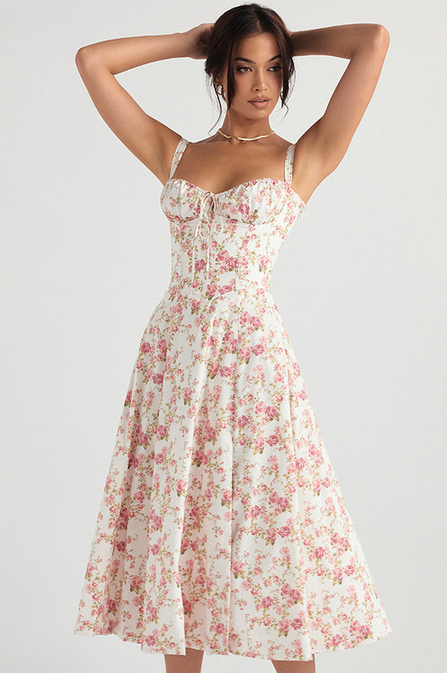 Yüksek Bel Carmen Bustier Midi Elbise