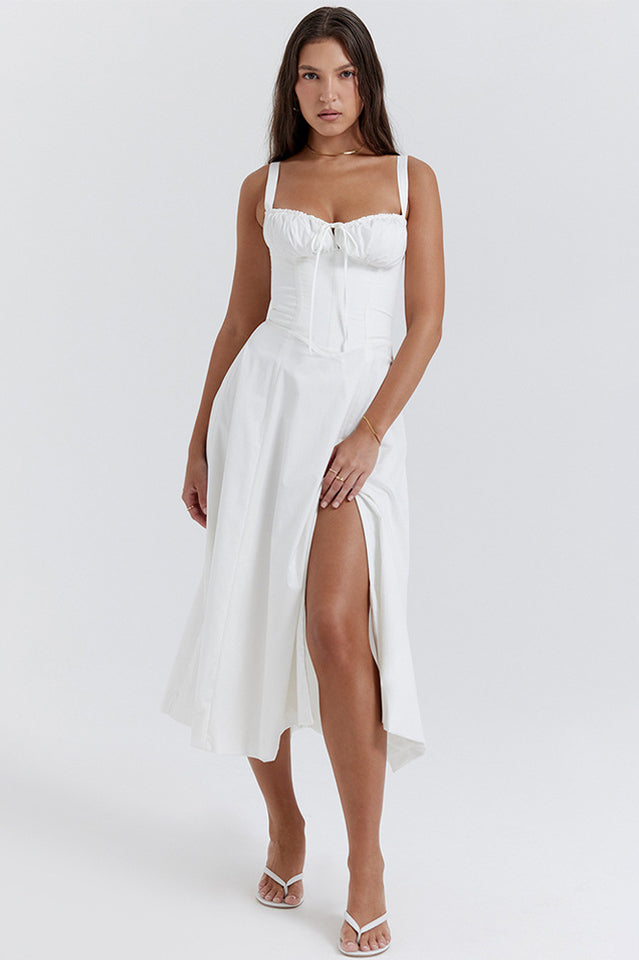 Yüksek Bel Carmen Bustier Midi Elbise