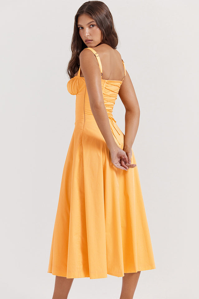 Yüksek Bel Carmen Bustier Midi Elbise