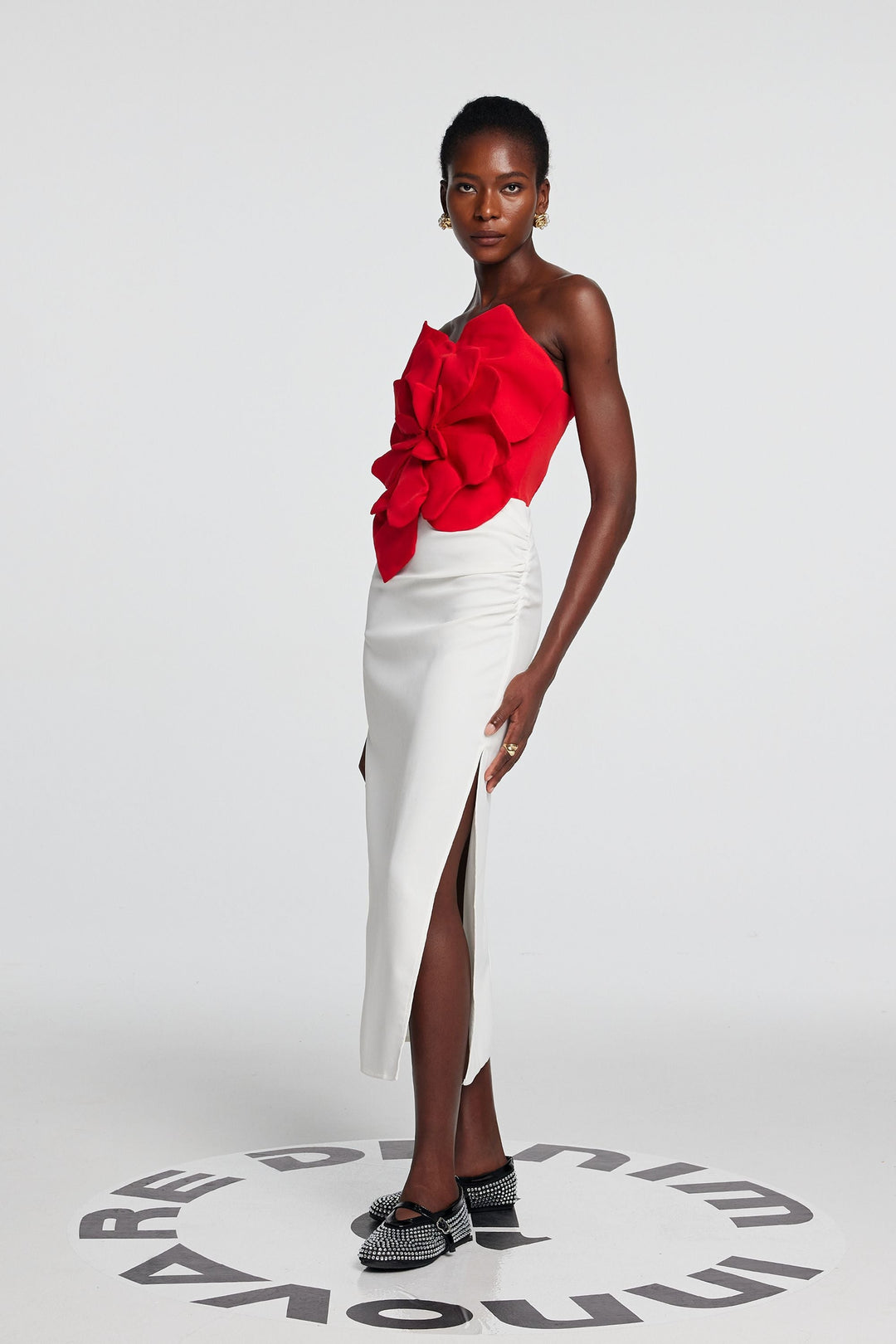 Çiçek Off Shoulder Kırmızı Bluz