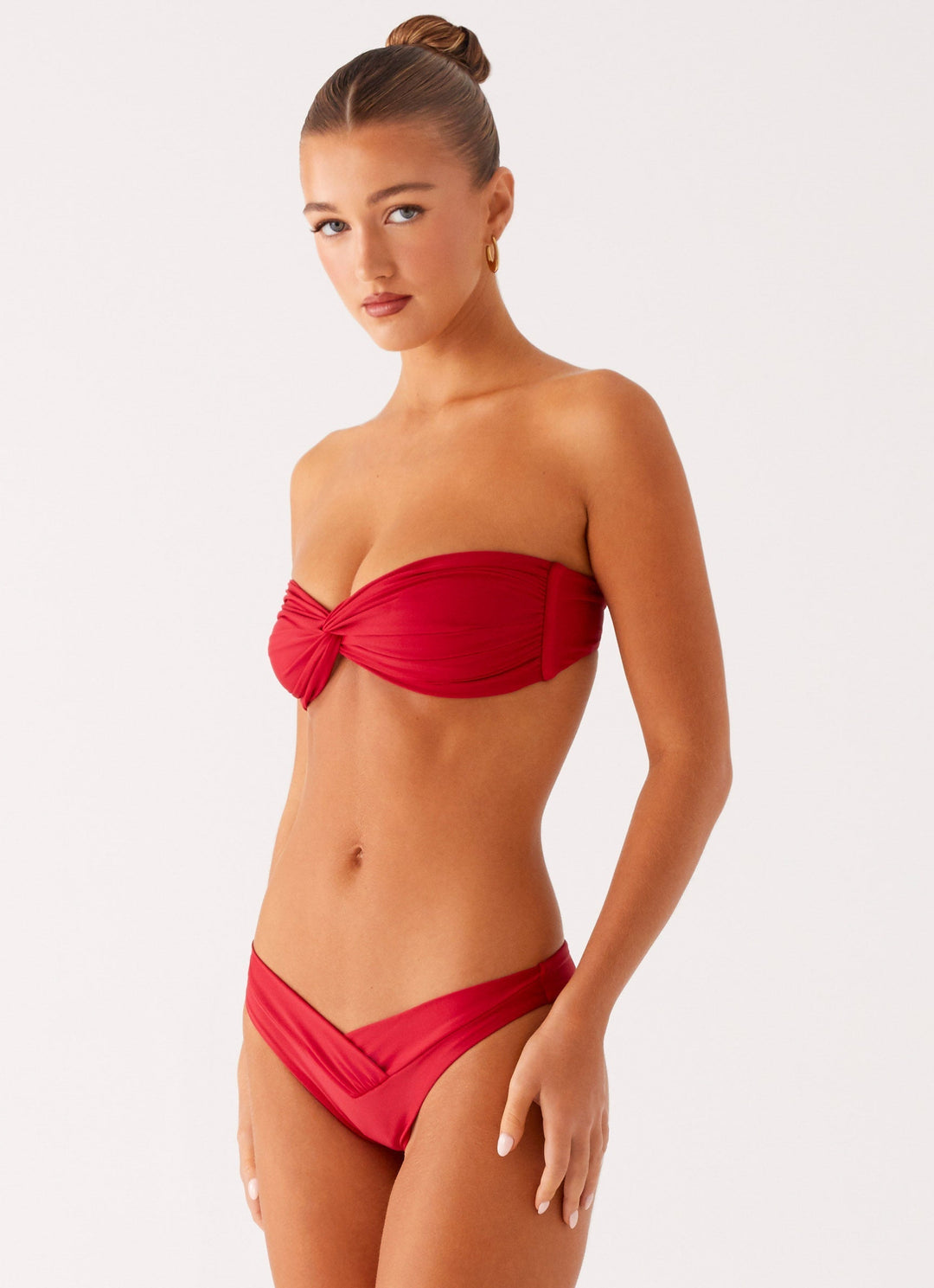 Koyu Kırmızı Yüksek Bel Delta Bikini Takımı