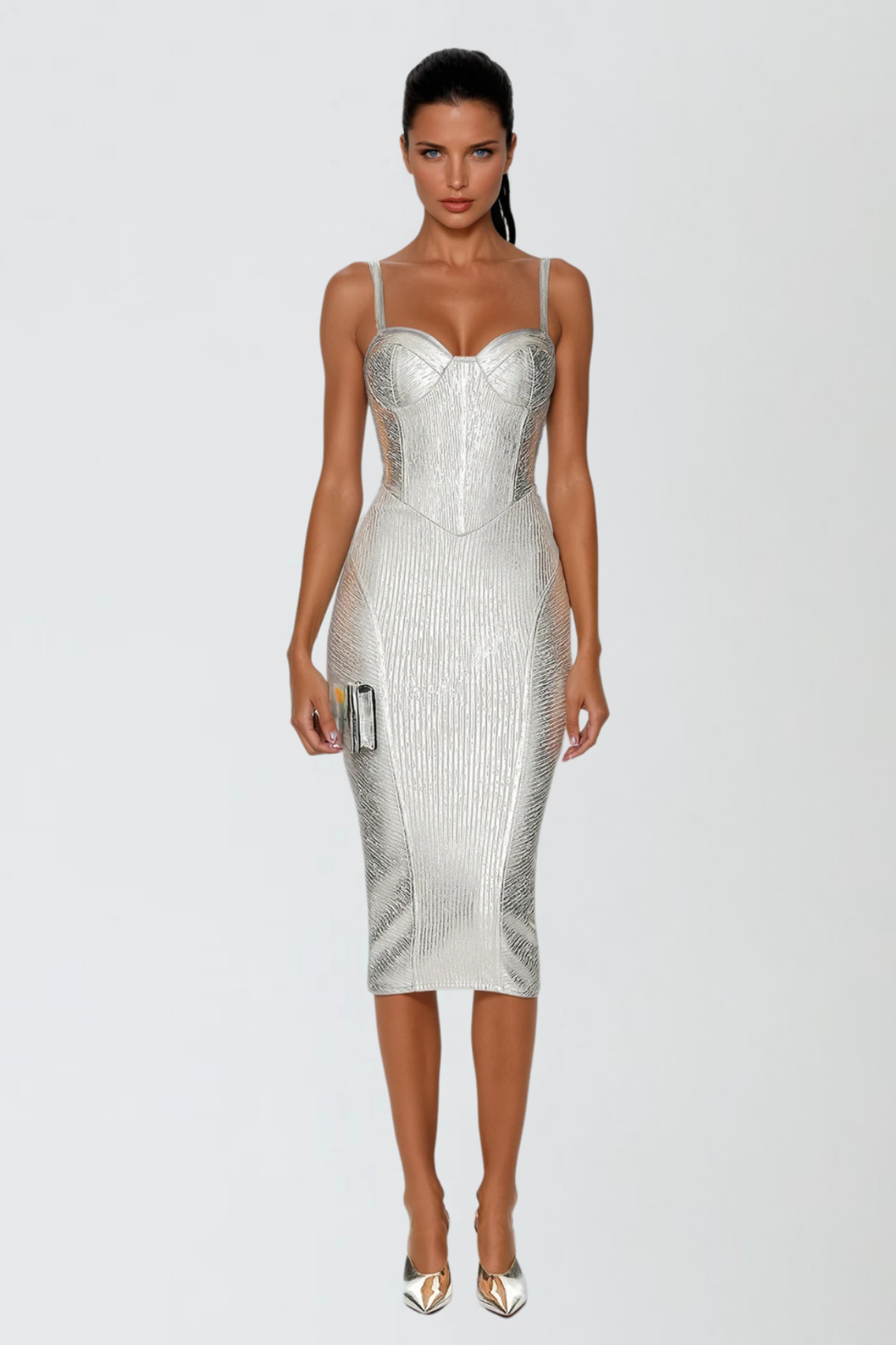 Metalik Bandaj Midi Elbise