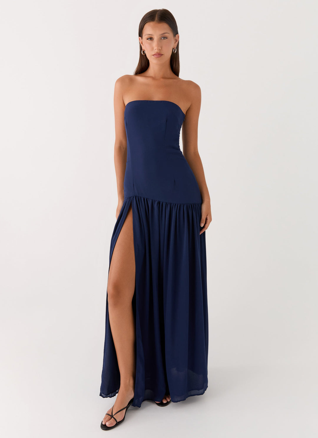 Lacivert Straplez Maxi Elbise