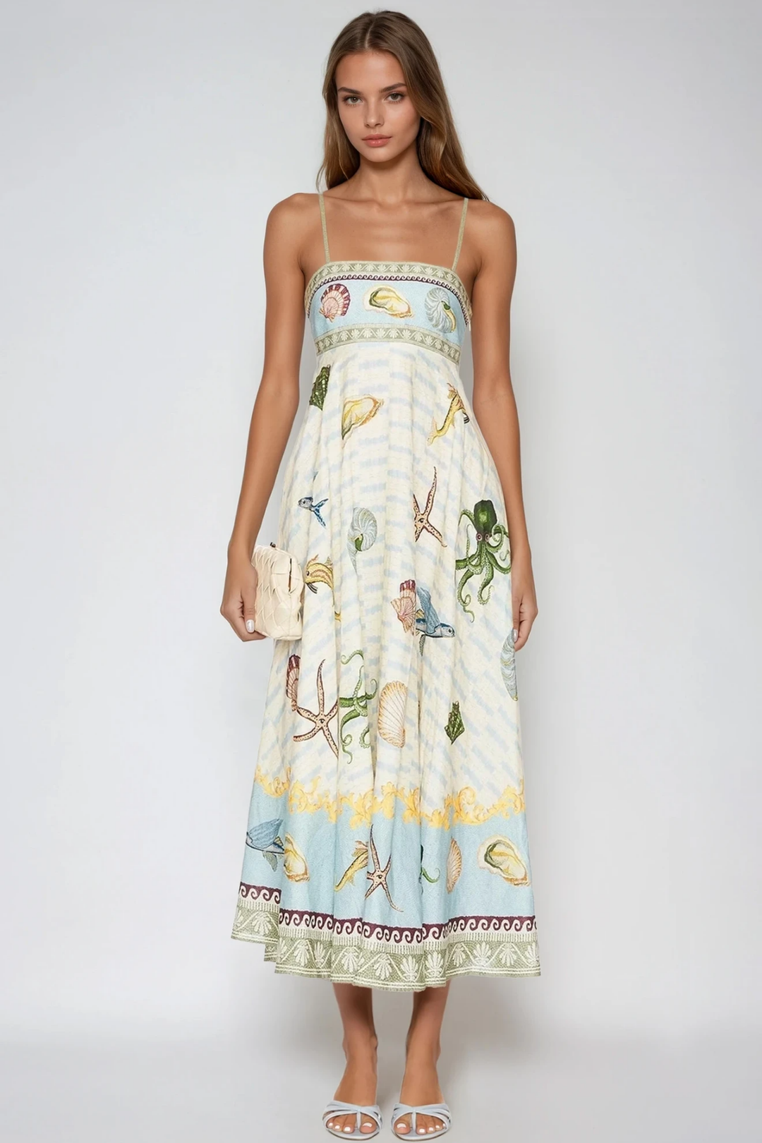 Spagetti Desenli Modern Maxi Elbise