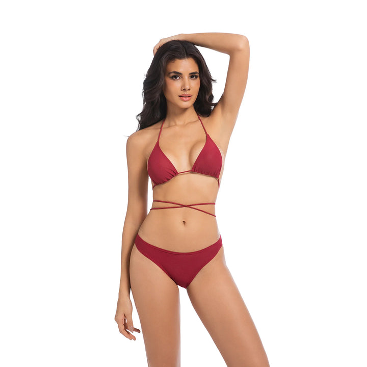Çevre Dostu Kırmızı İki Parça Yüksek Bel Bikini