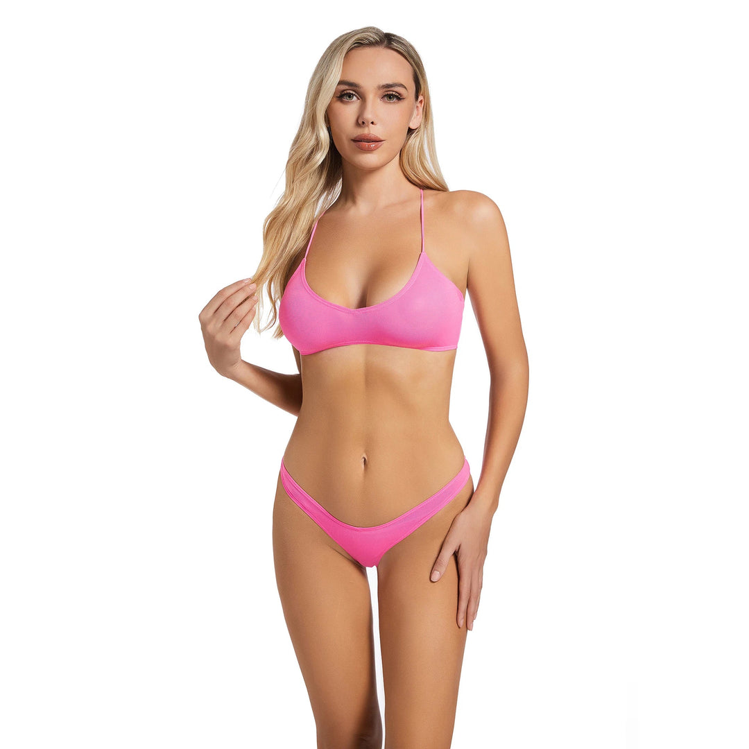 Yüksek Bel Pembe İki Parça Kadın Bikini
