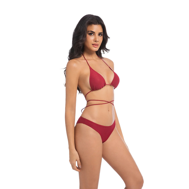 Çevre Dostu Kırmızı İki Parça Yüksek Bel Bikini