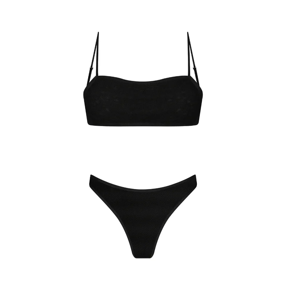 Yüksek Bel Siyah İki Parça Kadın Bikini