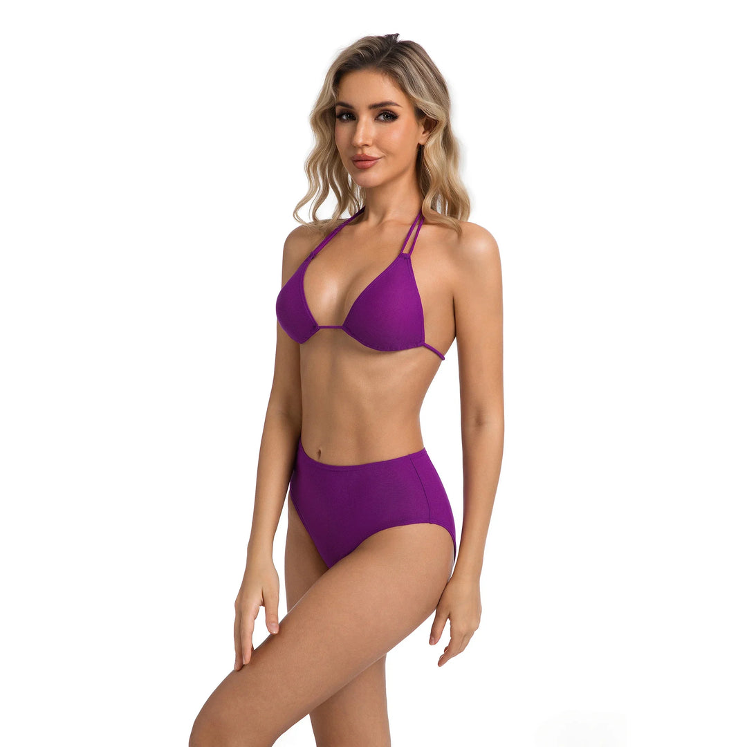 Yüksek Bel Mor İki Parça Kadın Bikini