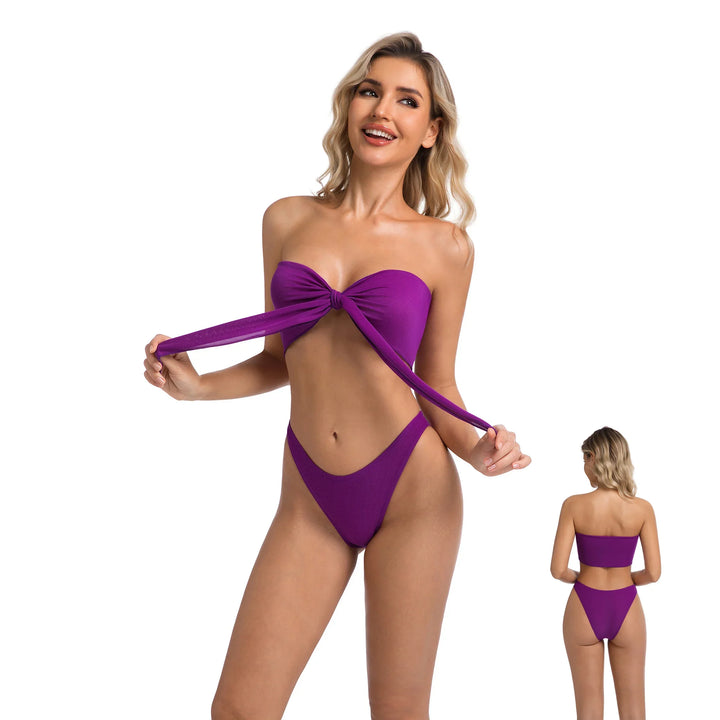 Yüksek Bel Mor İki Parça Kadın Bikini