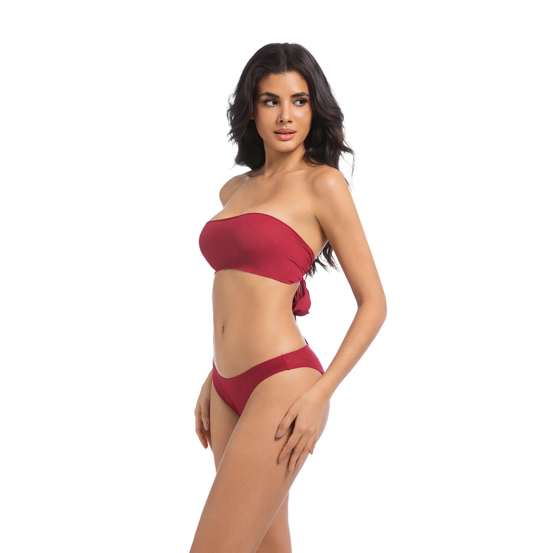 Yüksek Bel Kırmızı İki Parça Kadın Bikini