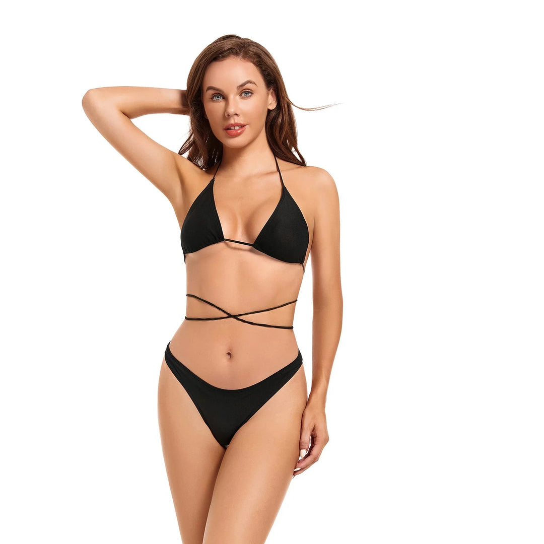 Yüksek Bel Siyah İki Parça Kadın Bikini