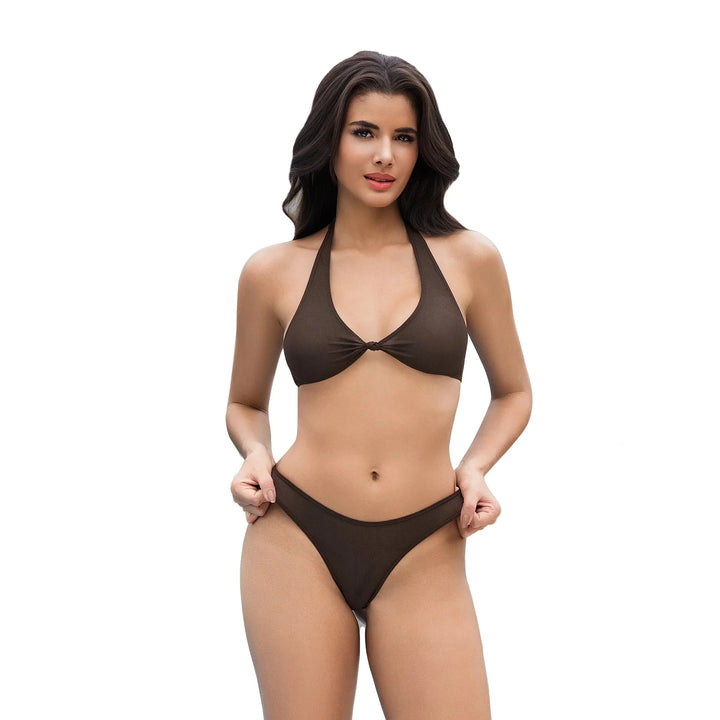 Yüksek Bel Kahverengi İki Parça Bikini Seti