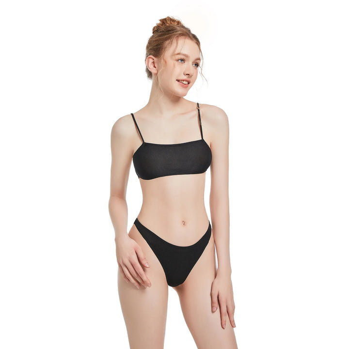 Yüksek Bel Siyah İki Parça Kadın Bikini