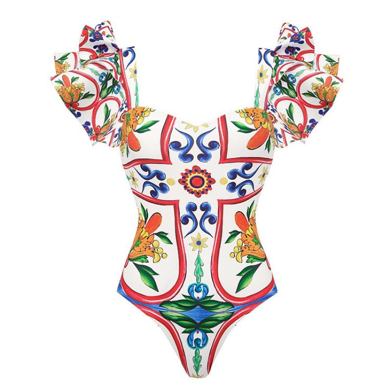 Retro Emaye Monokini ve Pareo Seti