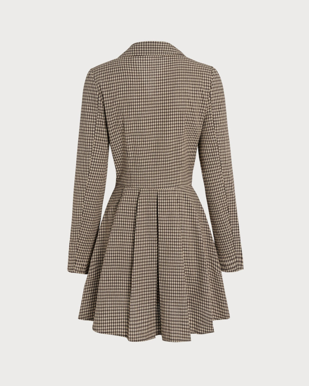 Yüksek Bel Kahverengi Gingham Pamuk Mini Elbise